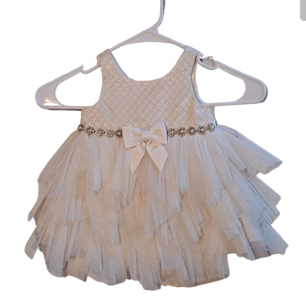 American Princess glittery tiered tule bedazzled dress with a bow, 12 mo…